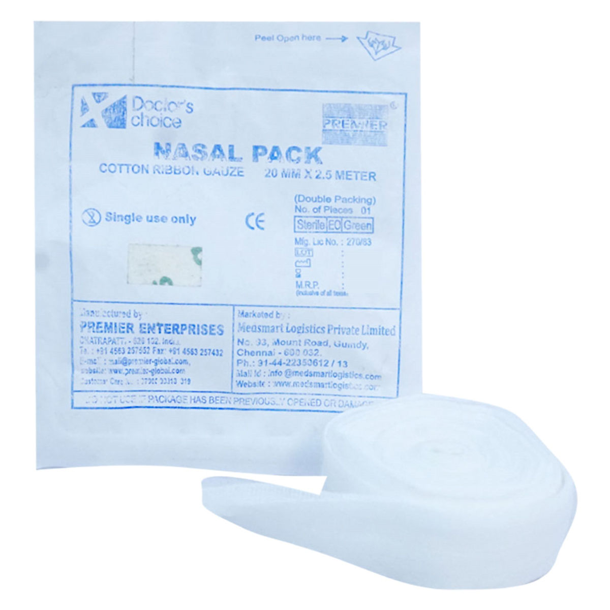 Doctor's Choice Disposable Sterile Nasal Pack 20 mm x 2.5 m, 1 Count, Pack of 1 Doctor's Choice Disposable Sterile Nasal Pack 20 mm x 2.5 m, 1 Count, Pack of 1