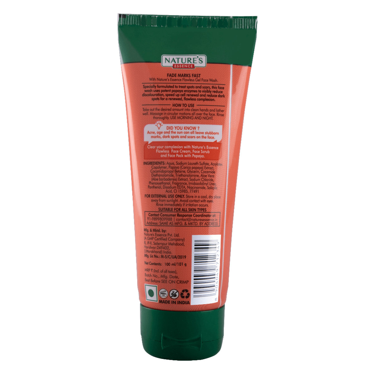 Nature's Essence Flawless Gel Face Wash 100 ml | With Papaya | Reduces Dark Spots, Scars & Discoloration | Brightens Skin | For All Skin Type, Pack of 1 Nature's Essence Flawless Gel Face Wash 100 ml | With Papaya | Reduces Dark Spots, Scars & Discoloration | Brightens Skin | For All Skin Type, Pack of 1