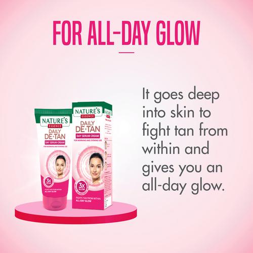 Nature's Essence Daily DE+TAN Day Serum Cream 100 ml | Reduces Tan, Dark Spots & Dullness | 3X Glow All Day | For Morning & Evening Use | For All Skin Type, Pack of 1 Nature's Essence Daily DE+TAN Day Serum Cream 100 ml | Reduces Tan, Dark Spots & Dullness | 3X Glow All Day | For Morning & Evening Use | For All Skin Type, Pack of 1