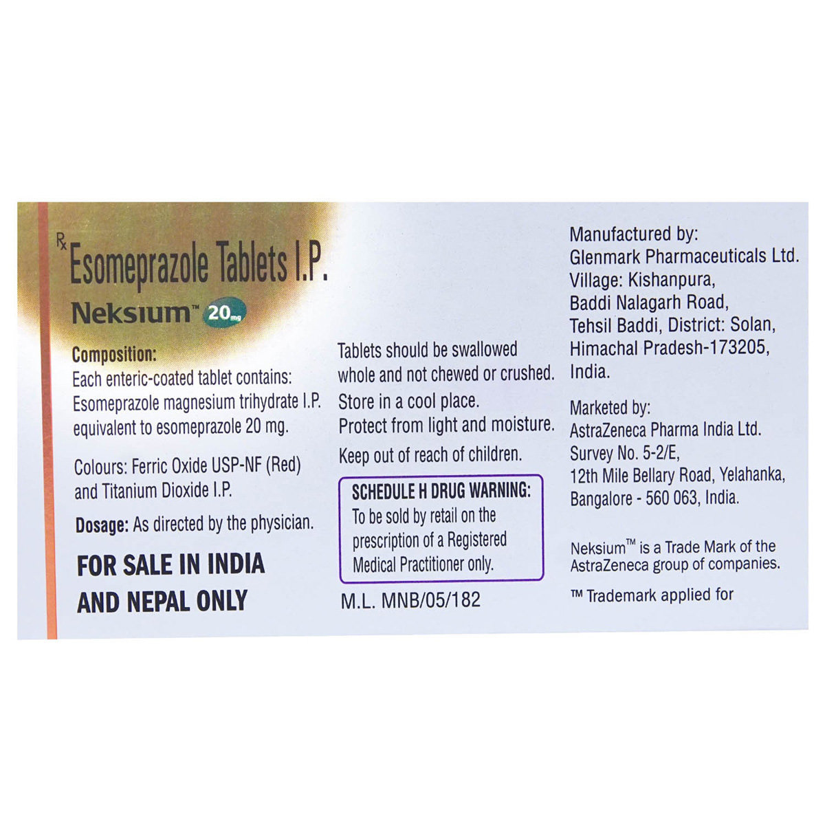 Neksium 20 mg Tablet 10's, Pack of 10 TABLETS Neksium 20 mg Tablet 10's, Pack of 10 TABLETS