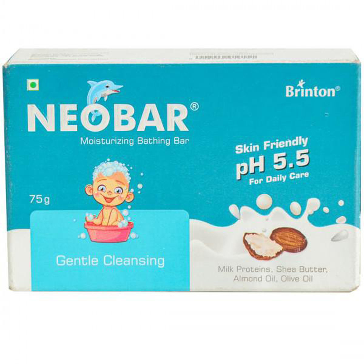 Neobar Moisturizing Bathing Bar 75gm | Milk Protein, Shea Butter, Almond Oil, Olive Oil | Gentle Cleansing | Skin Friendly pH5.5| For Baby's Delicate Skin, Pack of 1 Neobar Moisturizing Bathing Bar 75gm | Milk Protein, Shea Butter, Almond Oil, Olive Oil | Gentle Cleansing | Skin Friendly pH5.5| For Baby's Delicate Skin, Pack of 1