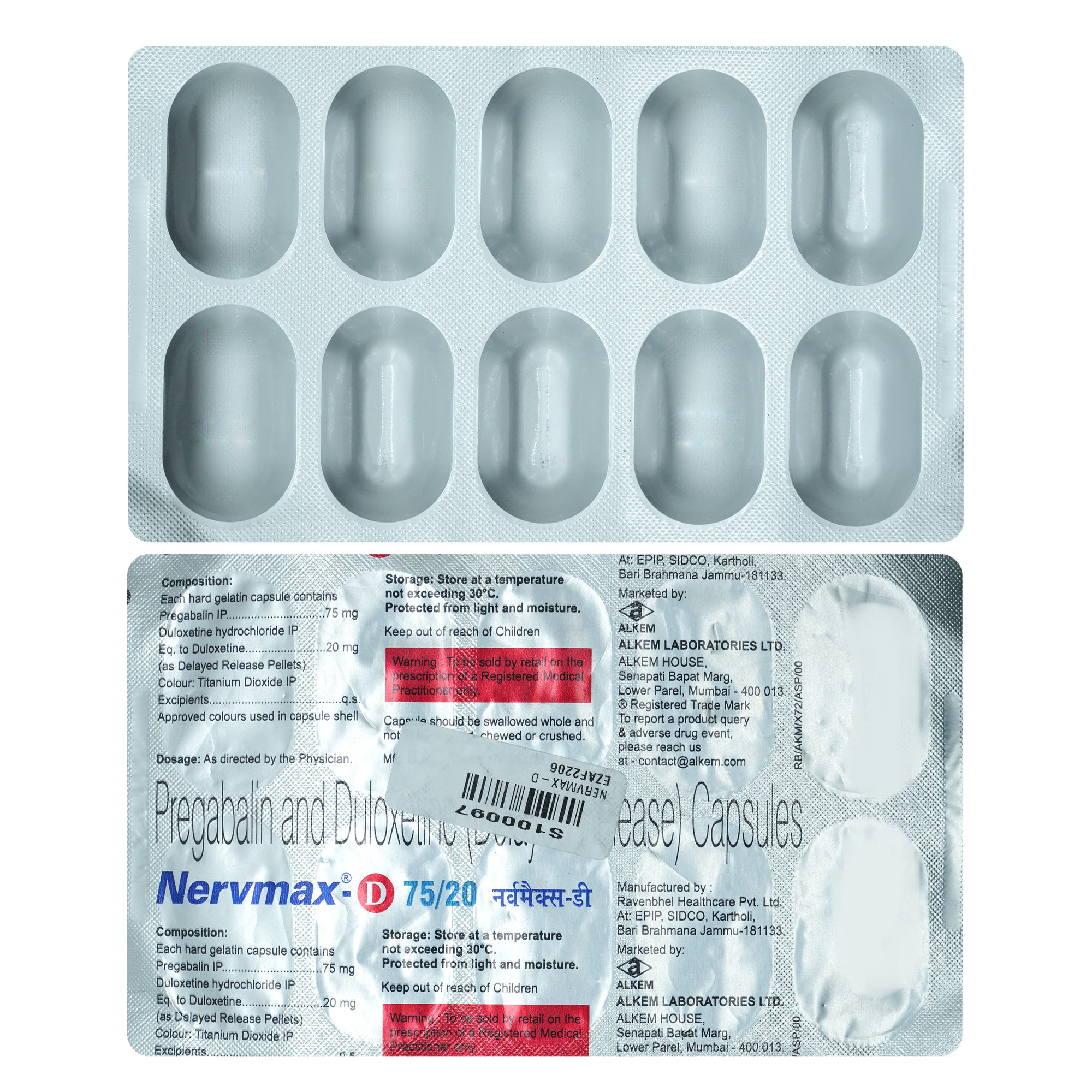 Buy Nervmax-D 75 mg/20 mg Capsule 10's Online