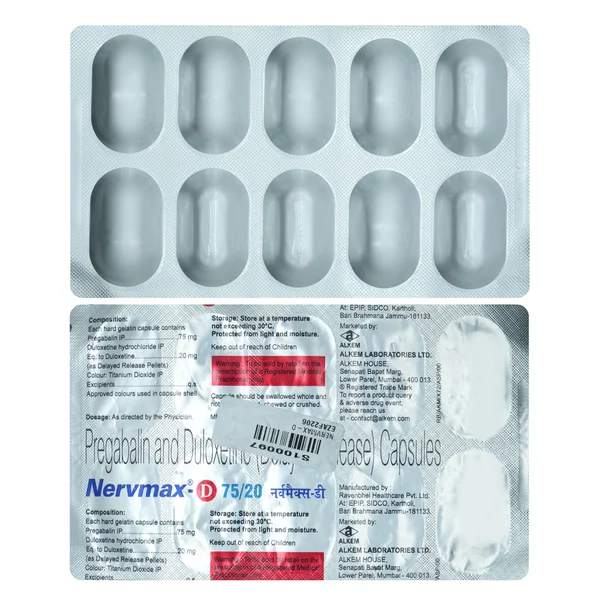 Nervmax-D 75 mg/20 mg Capsule 10's, Pack of 10