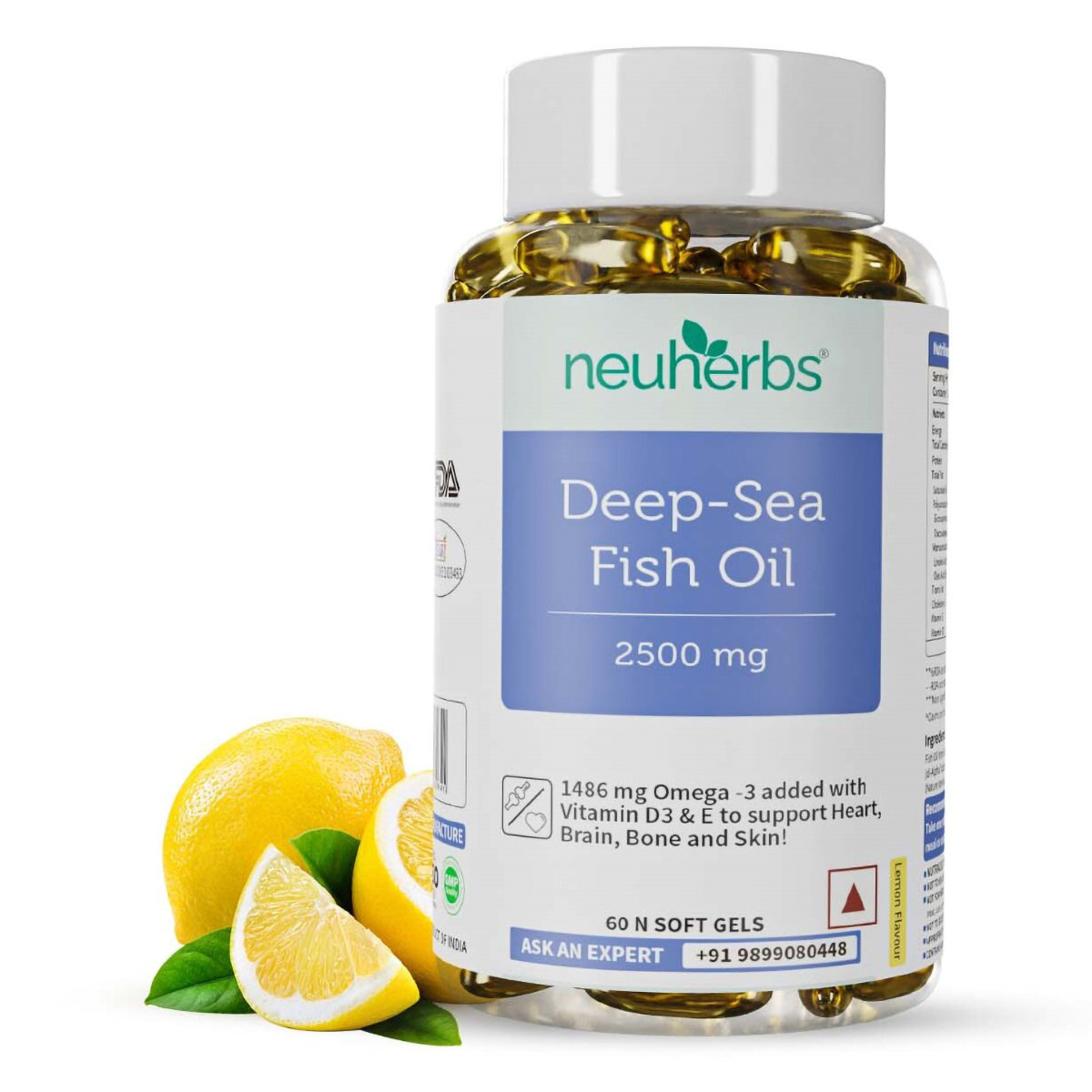 Neuherbs Deep-Sea Fish Oil 2500 mg Lemon Flavour, 60 Softgels, Pack of 1 Neuherbs Deep-Sea Fish Oil 2500 mg Lemon Flavour, 60 Softgels, Pack of 1