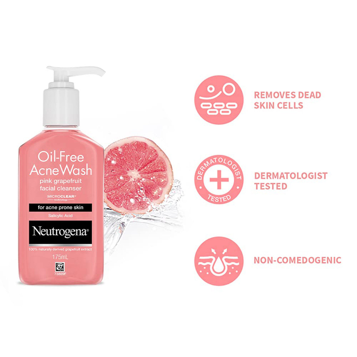 Neutrogena Oil Free Pink Grapefruit Facial Cleanser 175 ml | 100% Natural Grapefruit Extract | Eliminates Oil | Uncloges Pore | For Acne Prone Skin, Pack of 1 Neutrogena Oil Free Pink Grapefruit Facial Cleanser 175 ml | 100% Natural Grapefruit Extract | Eliminates Oil | Uncloges Pore | For Acne Prone Skin, Pack of 1