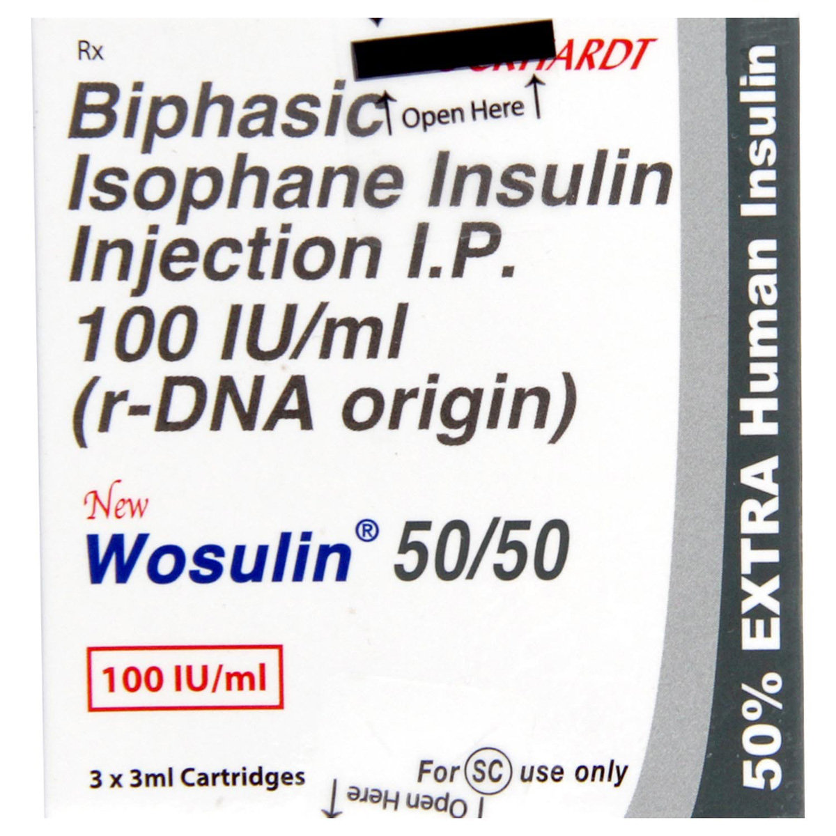 New Wosulin 50/50 100Iu Injection 3 ml , Pack of 3 InjectionS New Wosulin 50/50 100Iu Injection 3 ml , Pack of 3 InjectionS