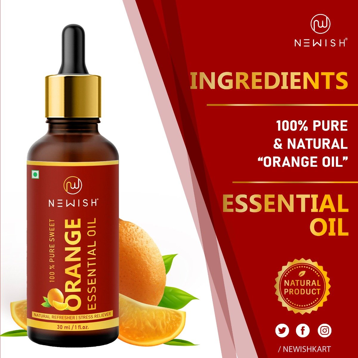 Newish Sweet Orange 100% Pure Essential Oil, 30 ml, Pack of 1 Newish Sweet Orange 100% Pure Essential Oil, 30 ml, Pack of 1