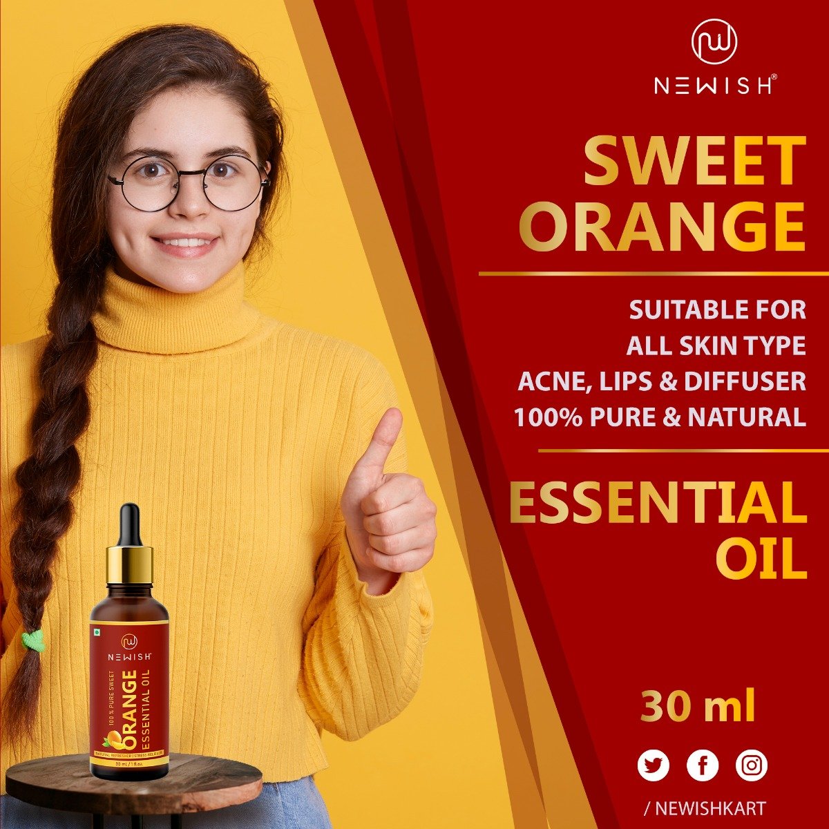 Newish Sweet Orange 100% Pure Essential Oil, 30 ml, Pack of 1 Newish Sweet Orange 100% Pure Essential Oil, 30 ml, Pack of 1