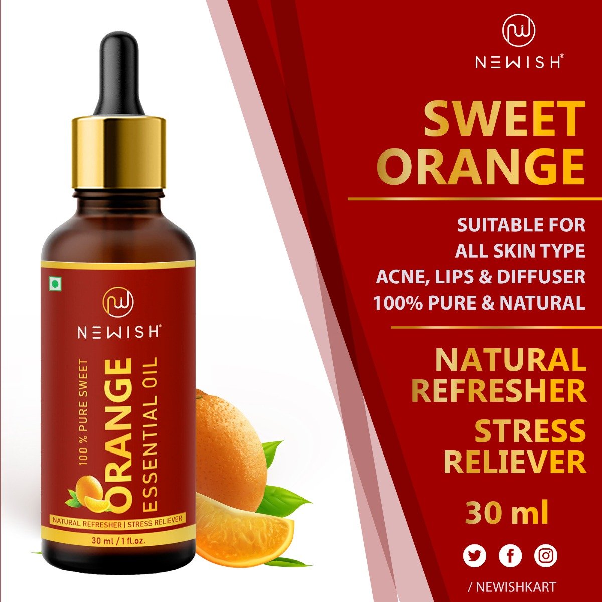 Newish Sweet Orange 100% Pure Essential Oil, 30 ml, Pack of 1 Newish Sweet Orange 100% Pure Essential Oil, 30 ml, Pack of 1