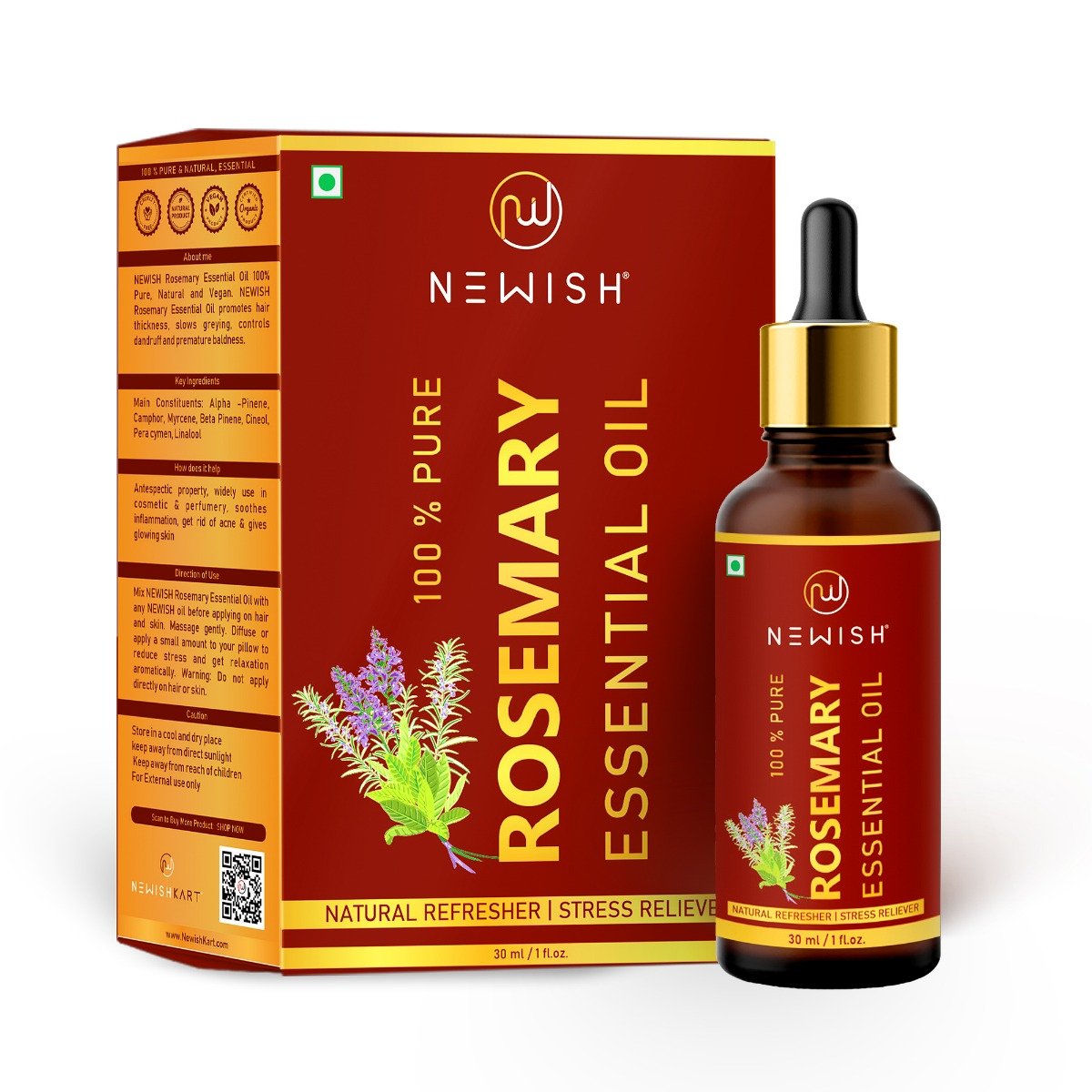 Newish 100% Pure Rosemary Essential Oil, 30 ml, Pack of 1 Newish 100% Pure Rosemary Essential Oil, 30 ml, Pack of 1