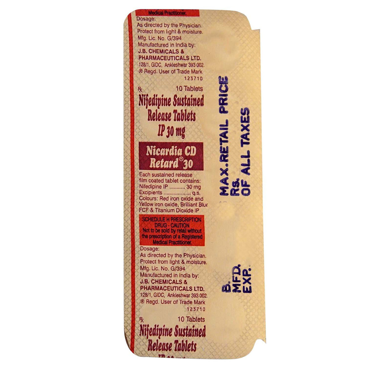 Nicardia CD Retard 30 Tablet 10's, Pack of 10 TABLETS Nicardia CD Retard 30 Tablet 10's, Pack of 10 TABLETS