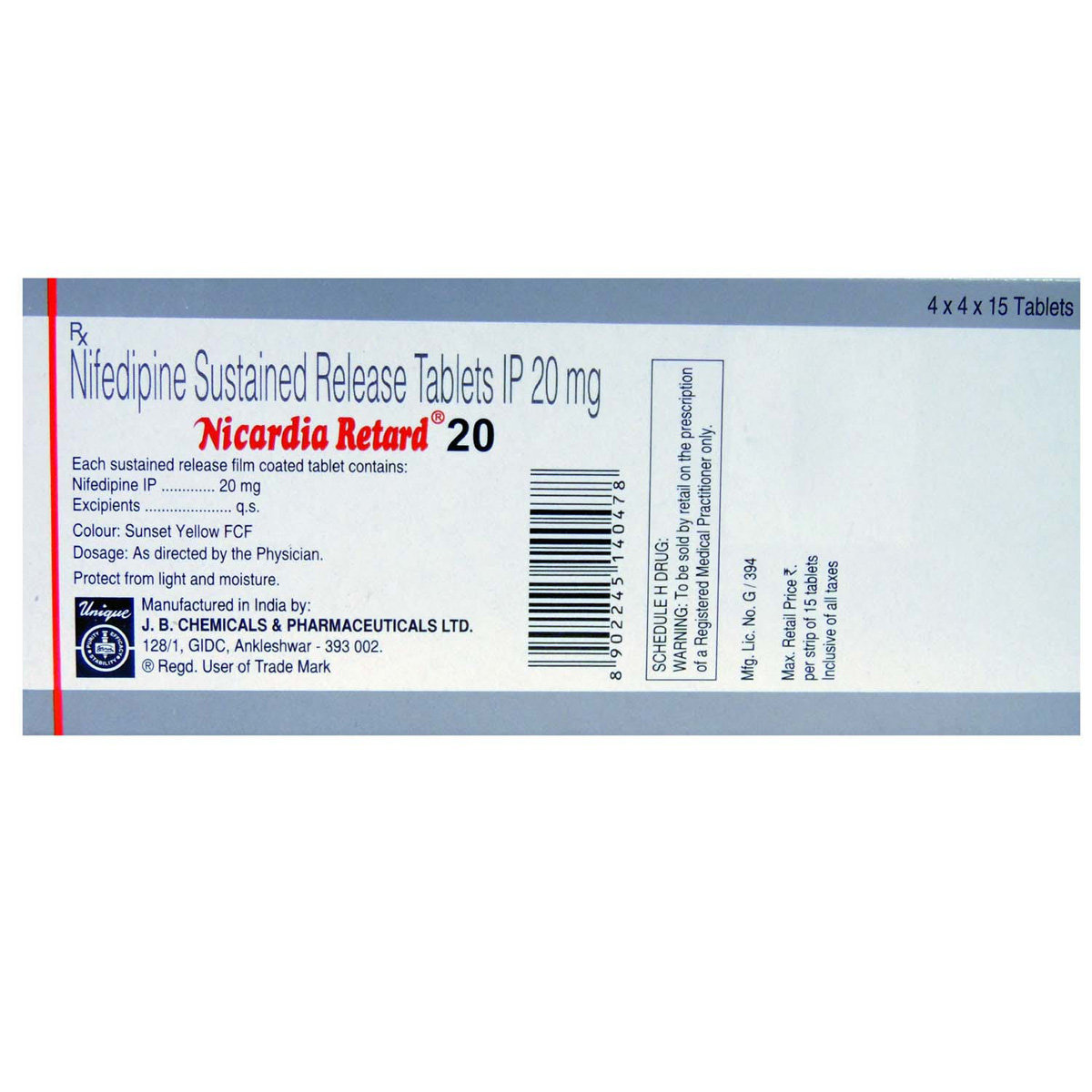 Nicardia Retard 20 Tablet 15's, Pack of 15 TABLETS Nicardia Retard 20 Tablet 15's, Pack of 15 TABLETS
