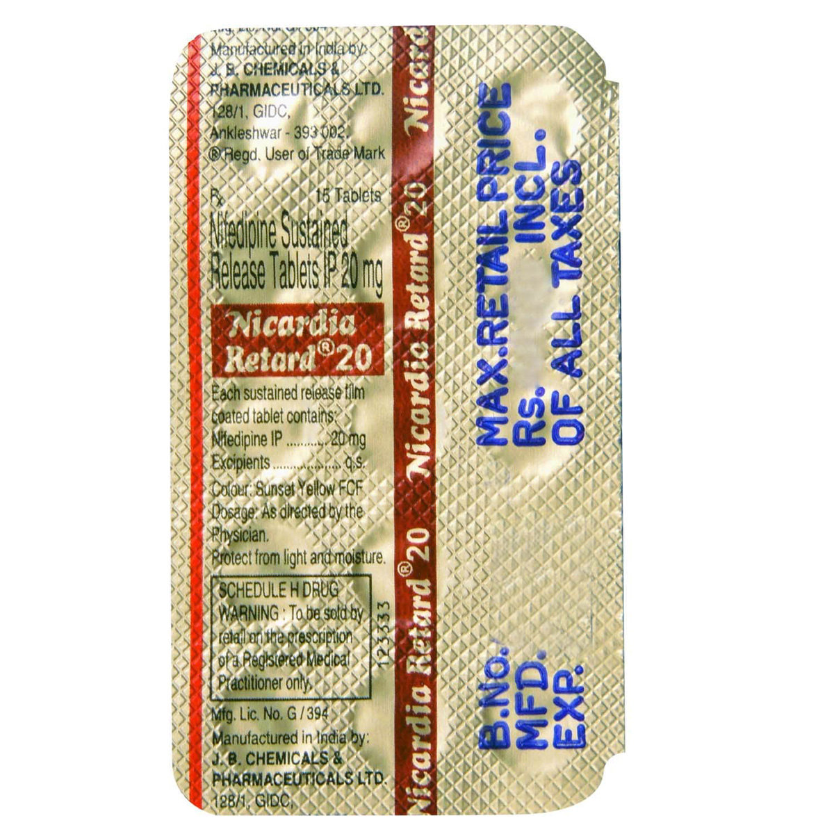 Nicardia Retard 20 Tablet 15's, Pack of 15 TABLETS Nicardia Retard 20 Tablet 15's, Pack of 15 TABLETS