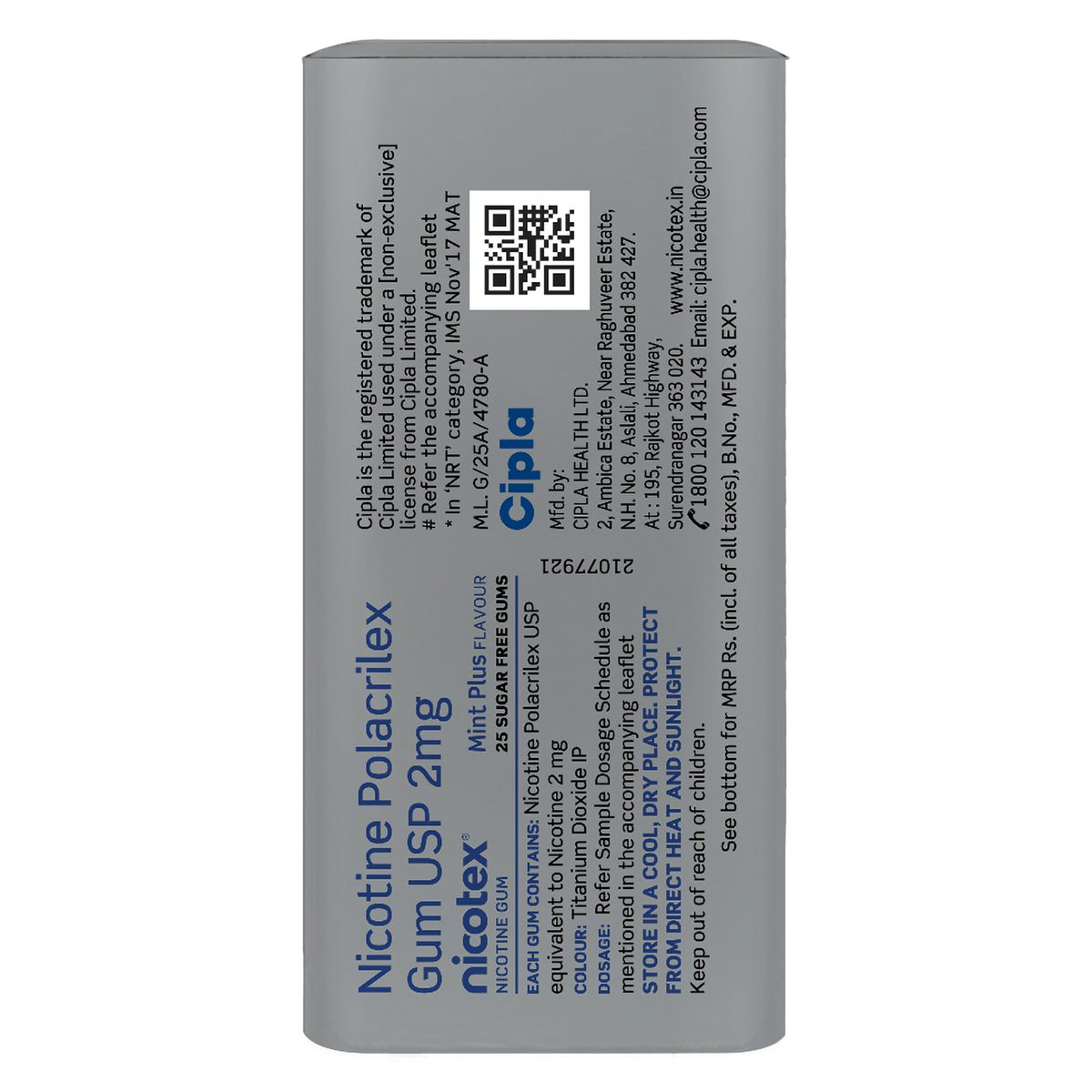 Nicotex 2 mg Mint Plus Sugar Free Chewing Gums, 25 Count, Pack of 1 Nicotex 2 mg Mint Plus Sugar Free Chewing Gums, 25 Count, Pack of 1