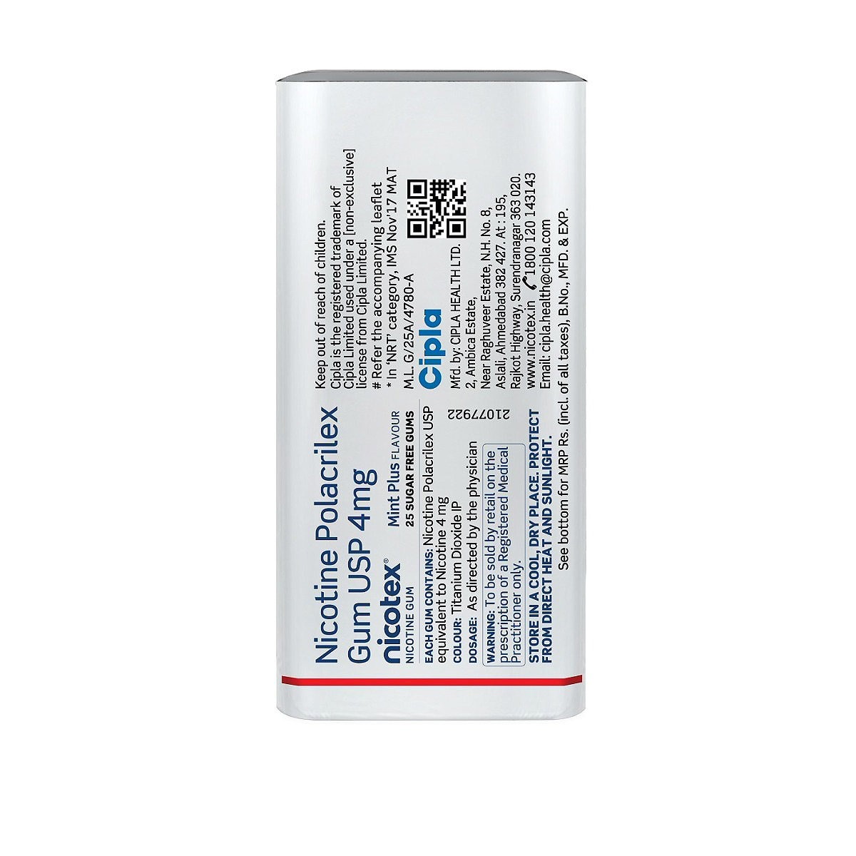 Nicotex 4 mg Mint Plus Sugar Free Chewing Gums 25's, Pack of 1 CHEWING GUM Nicotex 4 mg Mint Plus Sugar Free Chewing Gums 25's, Pack of 1 CHEWING GUM