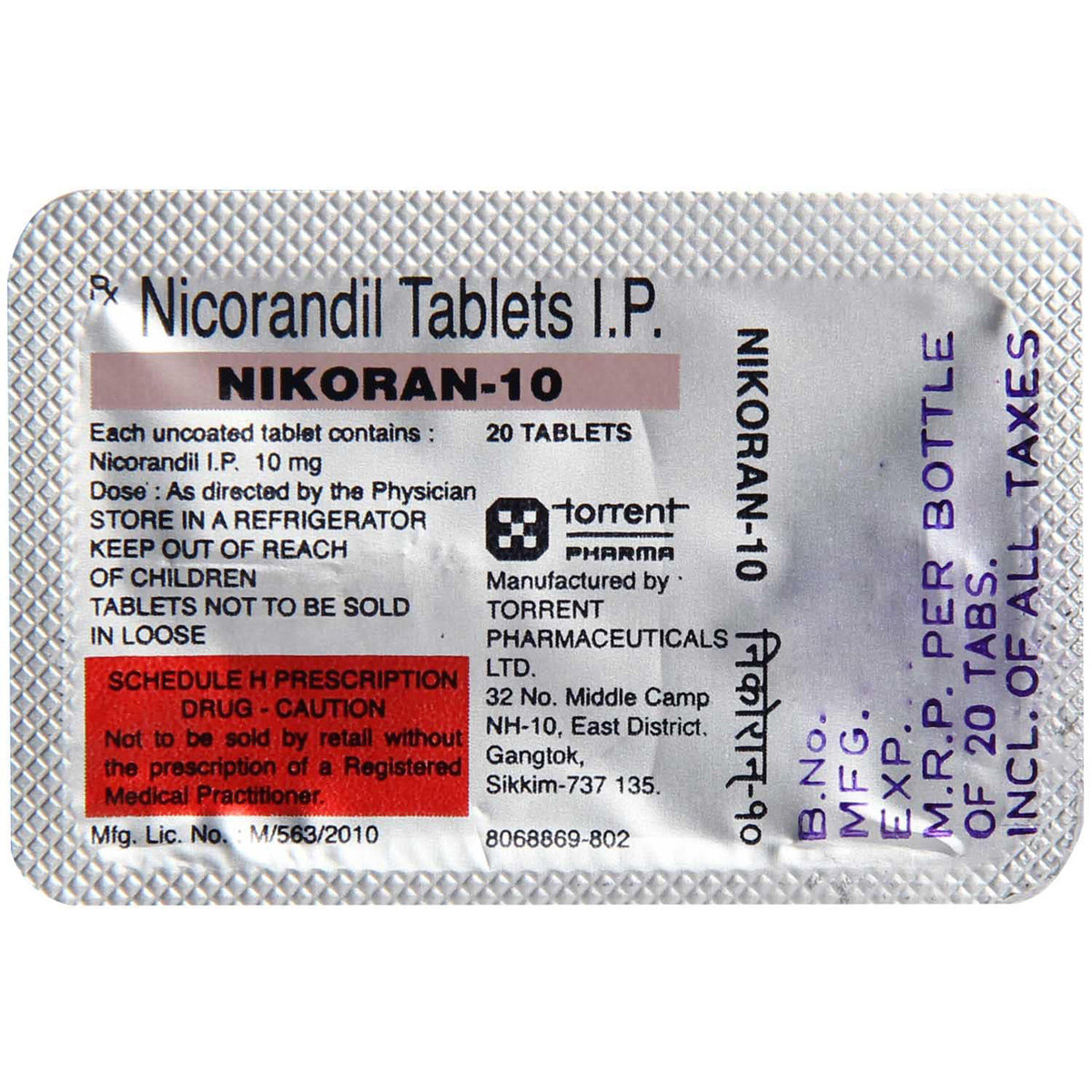Nikoran 10 Tablet 20's, Pack of 1 TABLET Nikoran 10 Tablet 20's, Pack of 1 TABLET