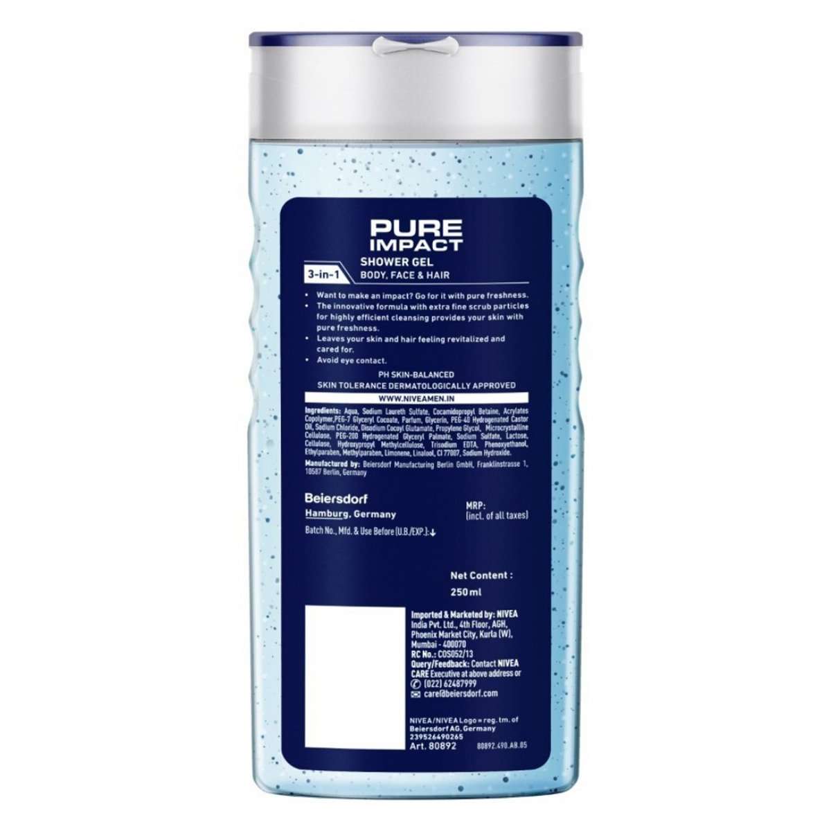 Nivea Men Pure Impact Shower Gel 250 ml | With Micro Particles | Cleanses, Refreshes & Purifies Skin | Sower Gel For Face, Hair & Body | For Men Only | For All Hair Type | For All Skin Type, Pack of 1 Nivea Men Pure Impact Shower Gel 250 ml | With Micro Particles | Cleanses, Refreshes & Purifies Skin | Sower Gel For Face, Hair & Body | For Men Only | For All Hair Type | For All Skin Type, Pack of 1