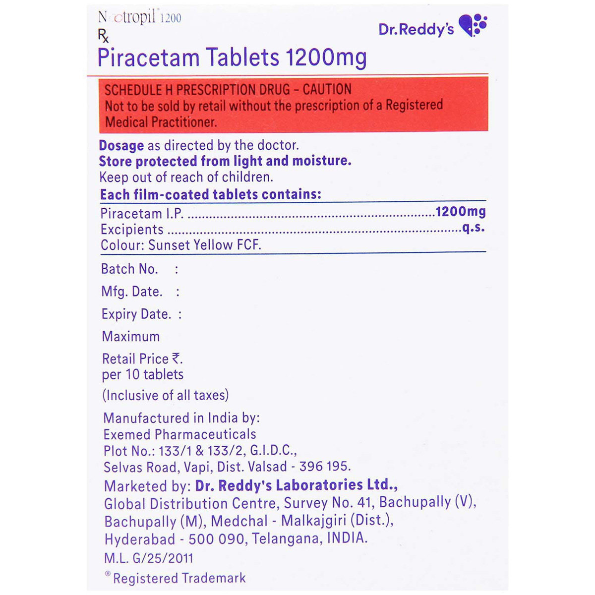 Nootropil 1200 Tablet 10's, Pack of 10 TABLETS Nootropil 1200 Tablet 10's, Pack of 10 TABLETS