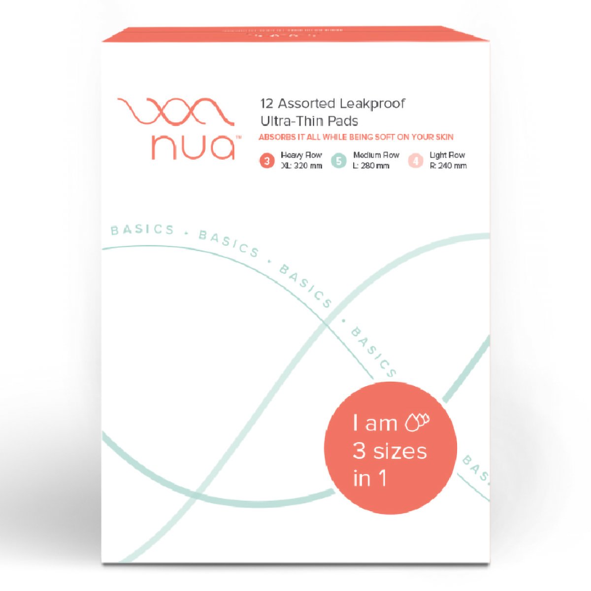 Nua Leakproof Ultra Thin Sanitary Pads with Disposable Covers, 12 Count (3XL-5L-4R), Pack of 1 Nua Leakproof Ultra Thin Sanitary Pads with Disposable Covers, 12 Count (3XL-5L-4R), Pack of 1