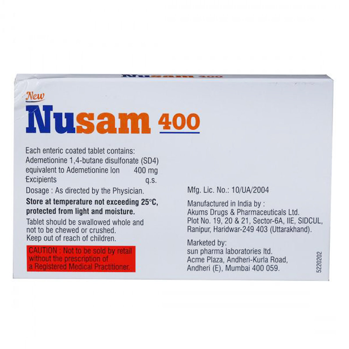 Nusam 400 New Tablet 10's, Pack of 10 TABLETS Nusam 400 New Tablet 10's, Pack of 10 TABLETS