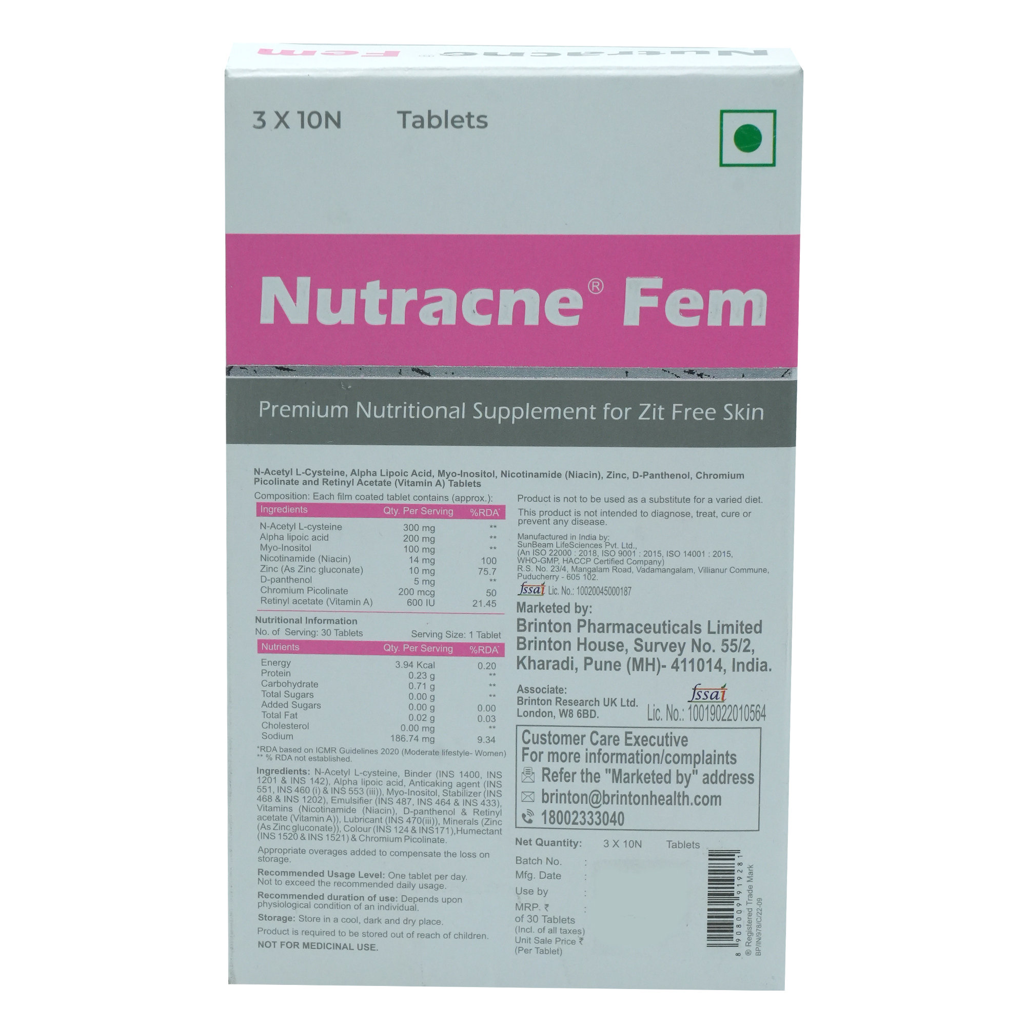 Nutracne Fem Tablet 10's, Pack of 10 Nutracne Fem Tablet 10's, Pack of 10