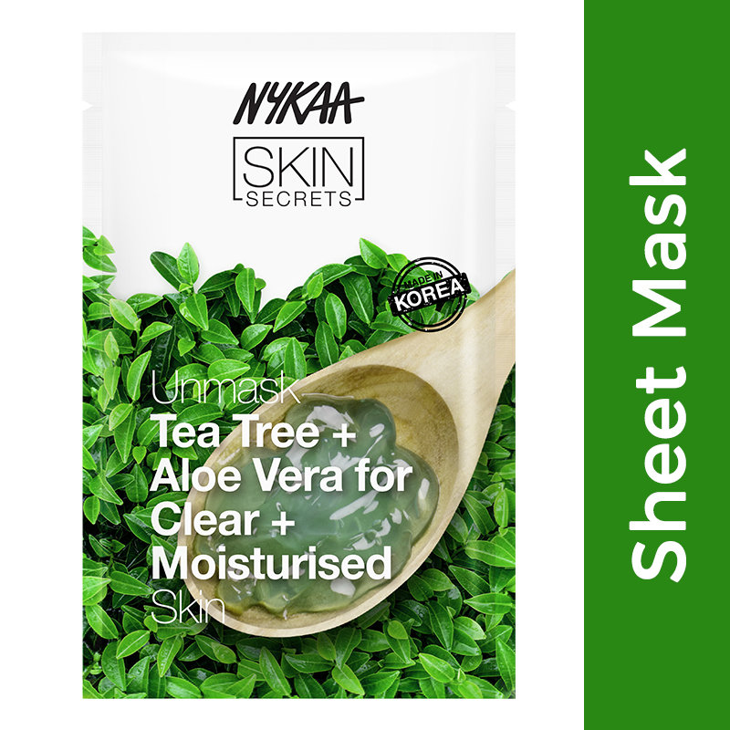 Nykaa Skin Secrets Tea Tree + Aloe Vera Sheet Mask for Clear & Moisturised Skin 20 ml | Tea Tree & Aloe Vera | For Clear & Moisturised Skin, Pack of 1 Nykaa Skin Secrets Tea Tree + Aloe Vera Sheet Mask for Clear & Moisturised Skin 20 ml | Tea Tree & Aloe Vera | For Clear & Moisturised Skin, Pack of 1