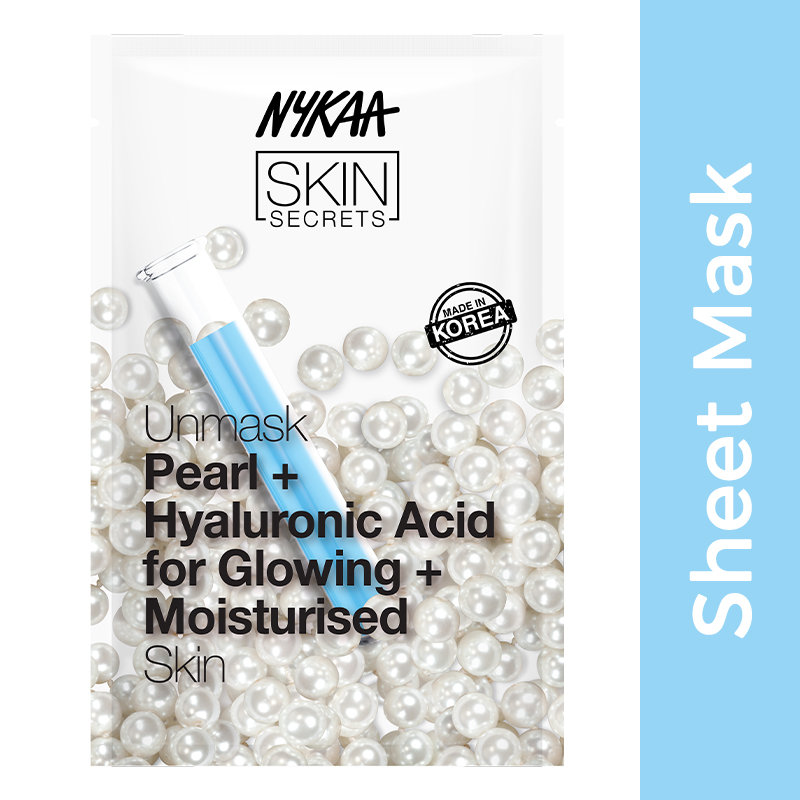 Nykaa Skin Secrets Pearl + Hyaluronic Acid Sheet Mask For Glowing + Moisturised Skin 20 ml | Pearl & Hyaluronic Acid, Pack of 1 Nykaa Skin Secrets Pearl + Hyaluronic Acid Sheet Mask For Glowing + Moisturised Skin 20 ml | Pearl & Hyaluronic Acid, Pack of 1