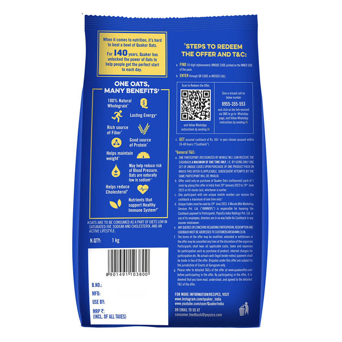 Quaker Oats, 1 kg Refill Pack, Pack of 1 Quaker Oats, 1 kg Refill Pack, Pack of 1