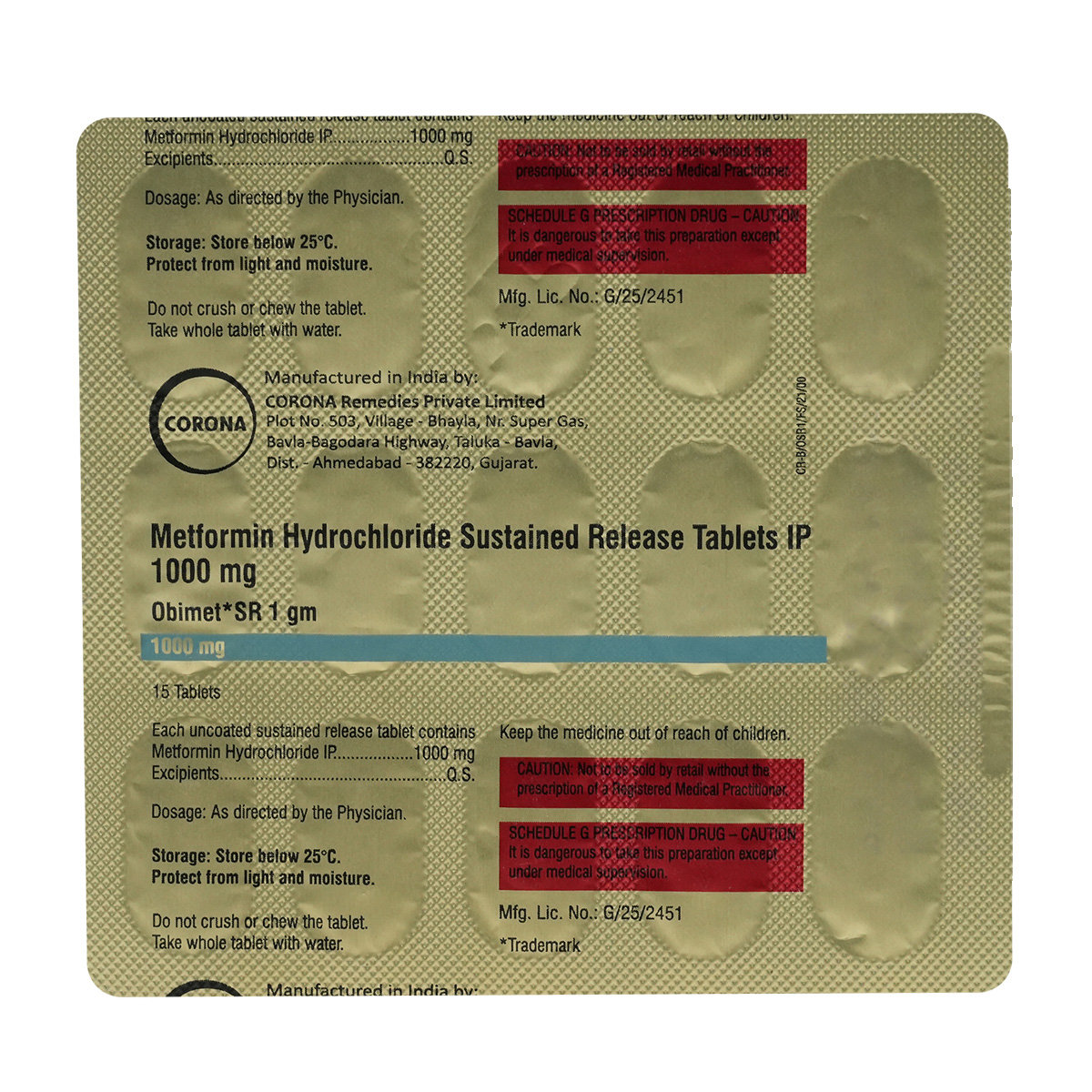 Obimet SR 1 gm Tablet 15's, Pack of 15 TABLETS Obimet SR 1 gm Tablet 15's, Pack of 15 TABLETS