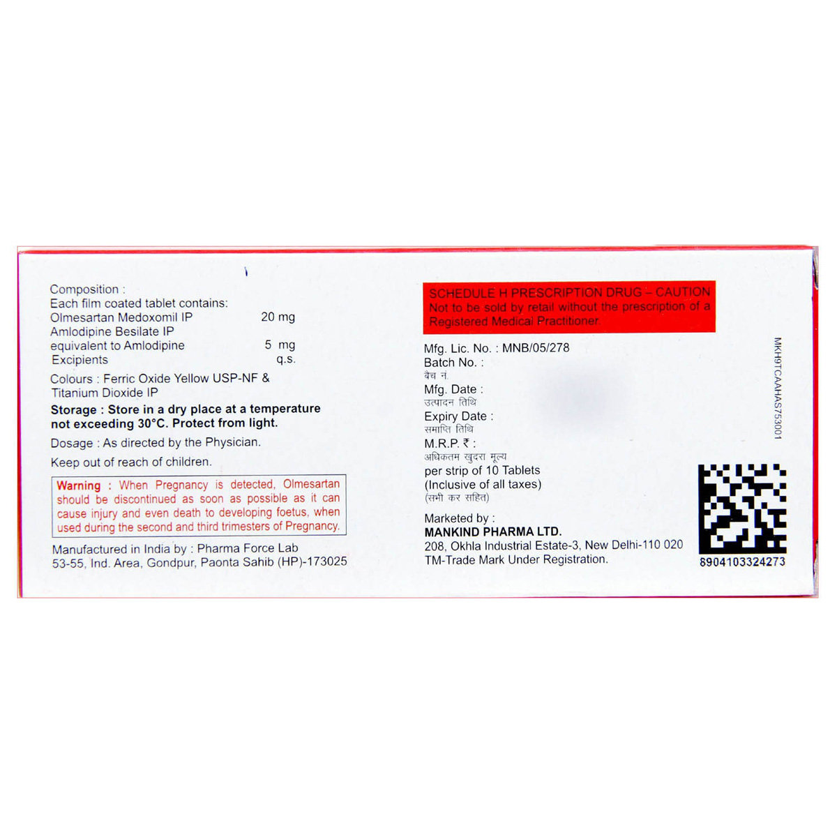 Olmetime-AM 20 Tablet 10's, Pack of 10 TABLETS Olmetime-AM 20 Tablet 10's, Pack of 10 TABLETS