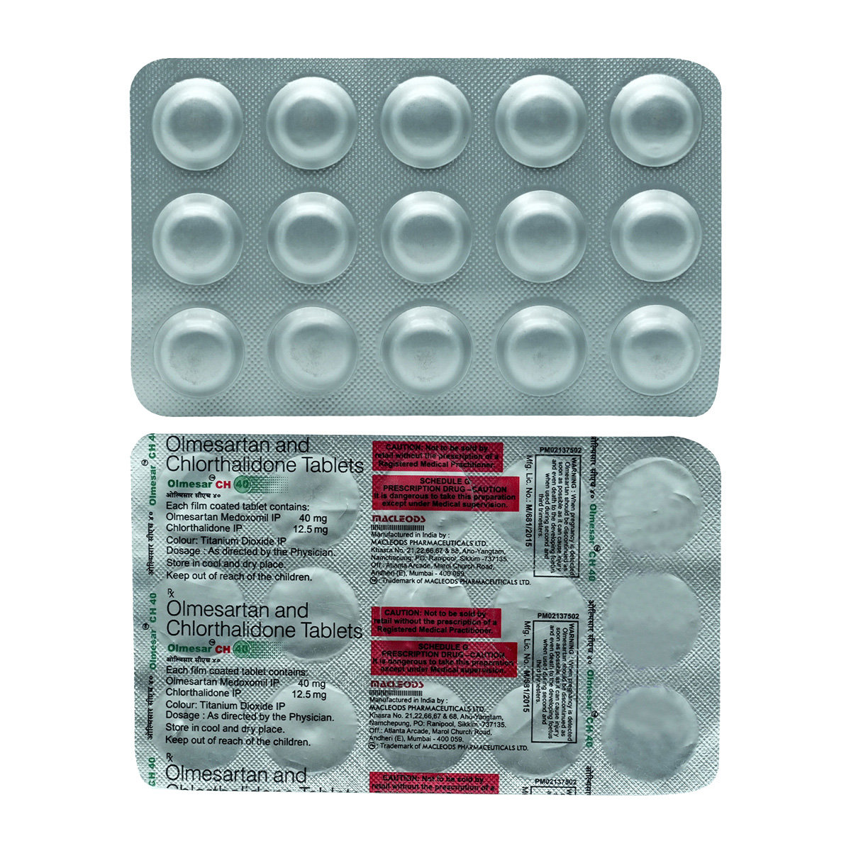 Olmesar CH 40 mg/12.5 mg Tablet 15's, Pack of 15 TabletS Olmesar CH 40 mg/12.5 mg Tablet 15's, Pack of 15 TabletS