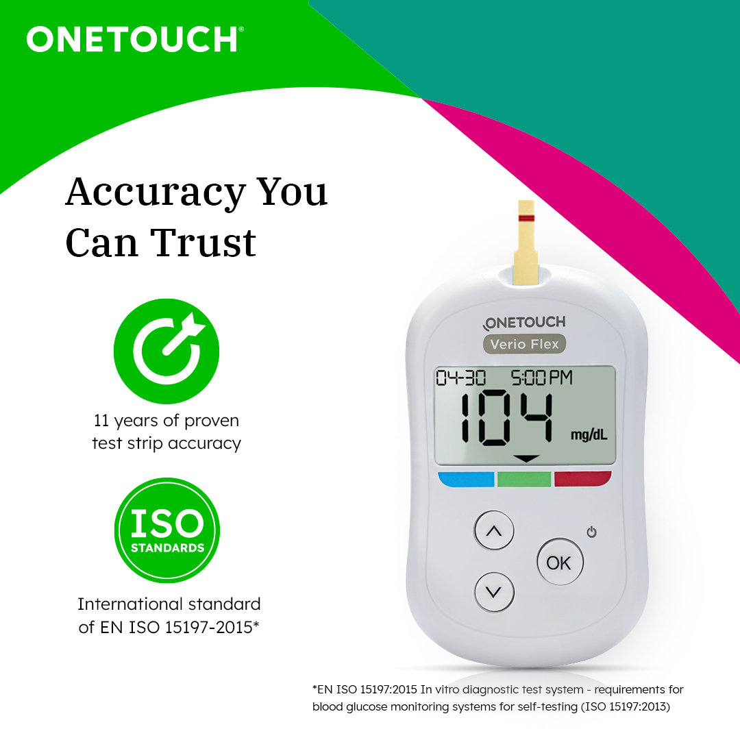 OneTouch Verio Flex Blood Glucose Monitor with OneTouch Reveal Mobile Application (FREE 10 Strips + Lancing device + 10 Lancets), 1 Kit, Pack of 1 OneTouch Verio Flex Blood Glucose Monitor with OneTouch Reveal Mobile Application (FREE 10 Strips + Lancing device + 10 Lancets), 1 Kit, Pack of 1