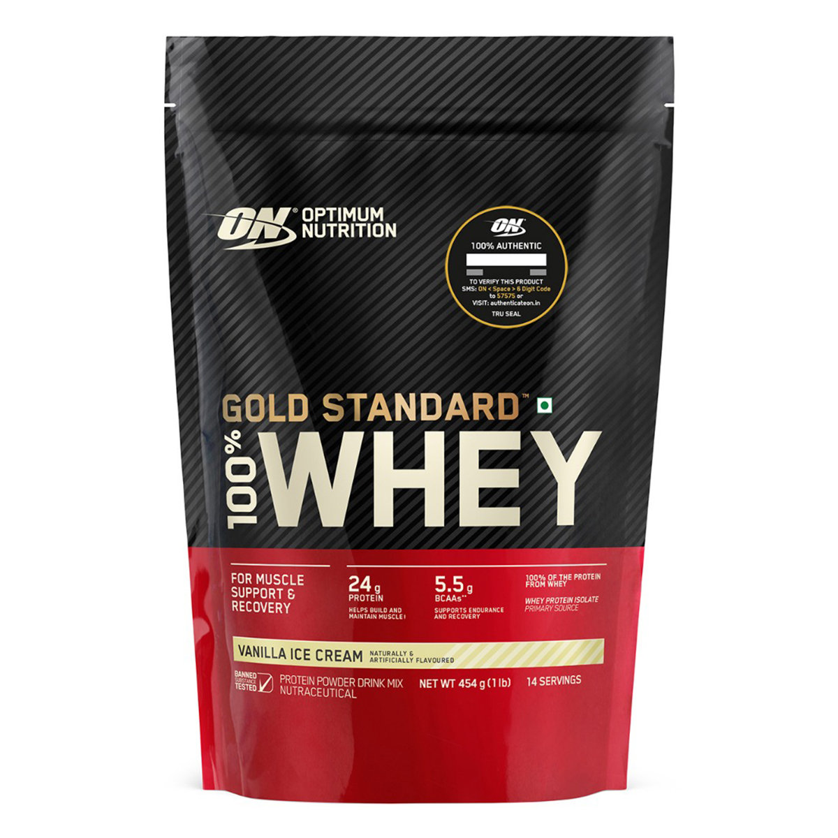 Optimum Nutrition (ON) Gold Standard 100% Whey Protein Vanilla Ice Cream Flavour Powder, 454 gm, Pack of 1 Optimum Nutrition (ON) Gold Standard 100% Whey Protein Vanilla Ice Cream Flavour Powder, 454 gm, Pack of 1