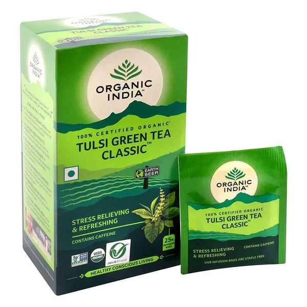 Organic India Tulsi Green Tea Bags, 25 Count, Pack of 1