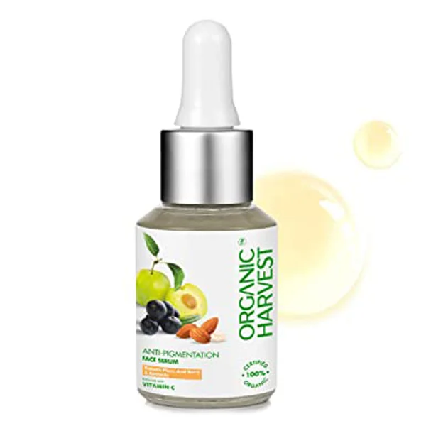 Organic Harvest Anti Pigmentation Serum 30 ml | With Vitamin C, Kakadu Plum, Acai Berry &amp; Almond | Lightens Pigmentation | Hydrates Skin | 100% Certified Organic | For All Skin Type, Pack of 1