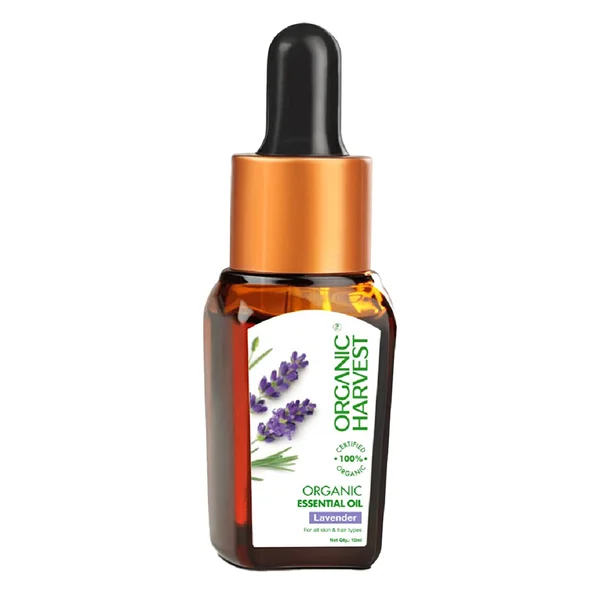Organic Harvest Lavender Essential Oil 10 ml | 100% Certified Organic | For All Skin &amp; Hair Type, Pack of 1