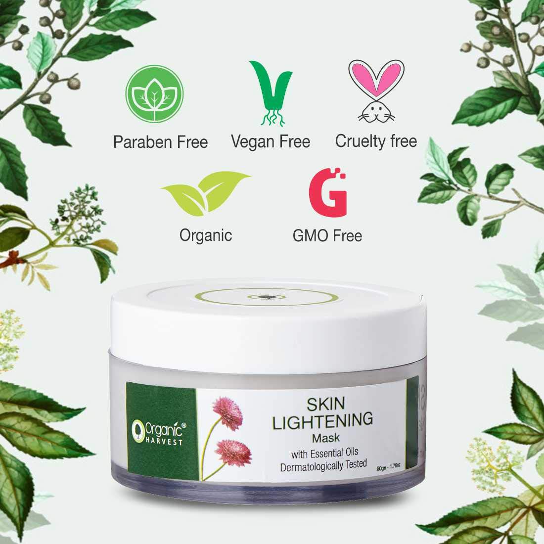 Organic Harvest Skin Lightening Mask 50 gm | With Essential Oils | Reduce Dark Spots | Brightens Skin, Pack of 1 Organic Harvest Skin Lightening Mask 50 gm | With Essential Oils | Reduce Dark Spots | Brightens Skin, Pack of 1