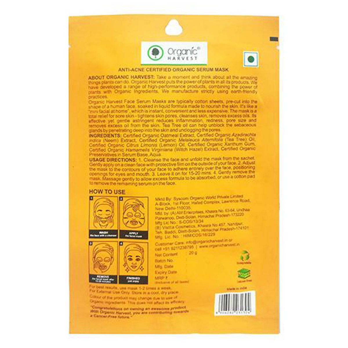 Organic Harvest Anti Acne Serum Mask 20 gm | Tea Tree | Deep Pore Cleansing | Reduces inflammation | Removes Excess Oil | Certified Organic Serum Mas, Pack of 1 Organic Harvest Anti Acne Serum Mask 20 gm | Tea Tree | Deep Pore Cleansing | Reduces inflammation | Removes Excess Oil | Certified Organic Serum Mas, Pack of 1