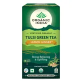 Organic India Tulsi Green Tea Lemon Ginger Infusion Tea Bags, 25 Count, Pack of 1