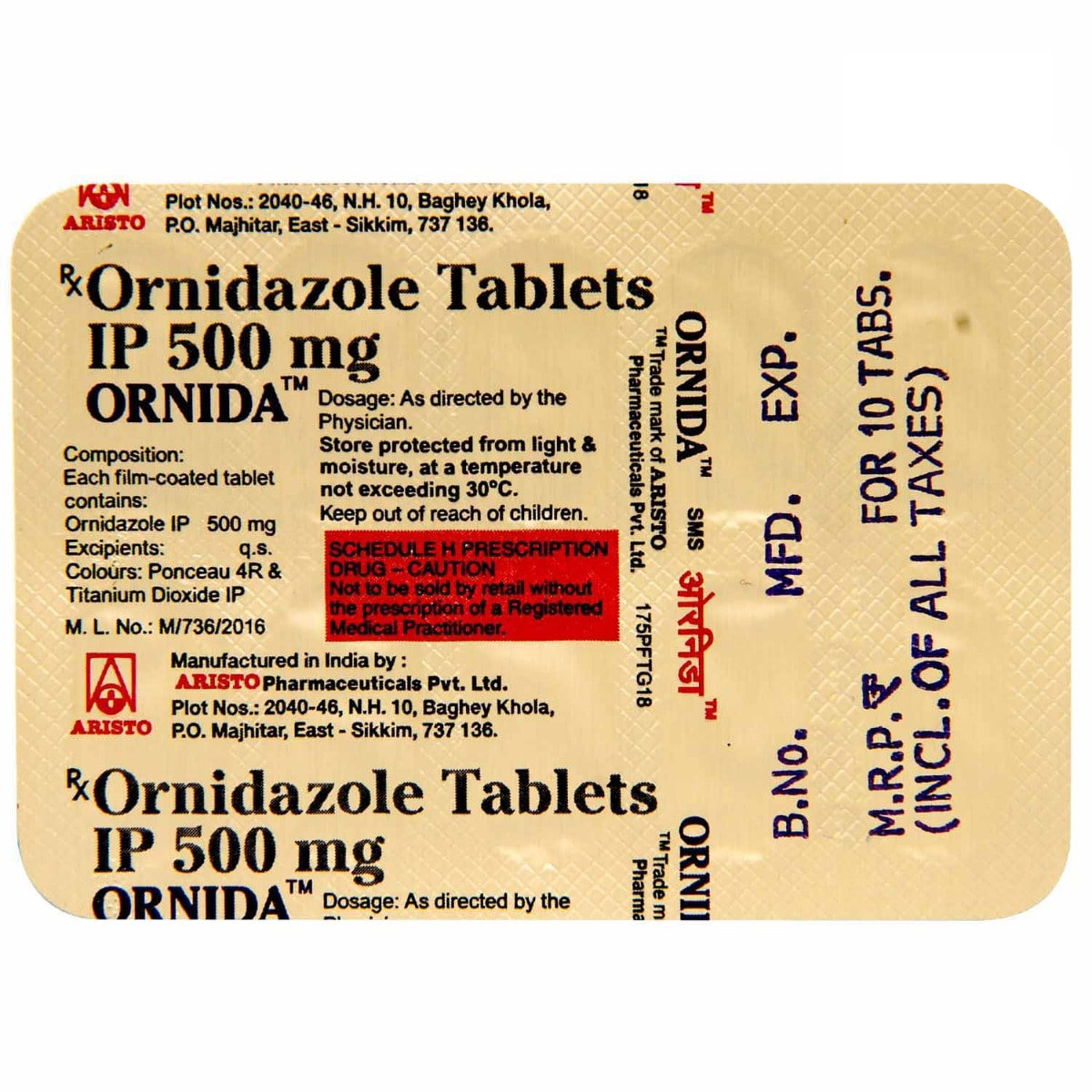 Ornida Tablet 10's, Pack of 10 TABLETS Ornida Tablet 10's, Pack of 10 TABLETS