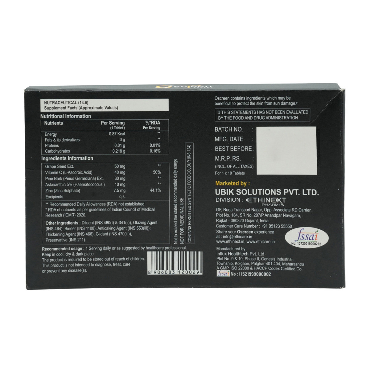 Oscreen Tablet 10's, Pack of 10 TabletS Oscreen Tablet 10's, Pack of 10 TabletS