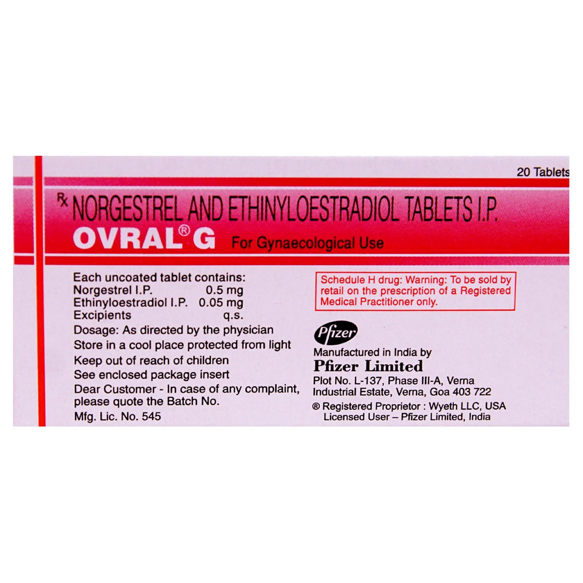 Ovral G Tablet 20's, Pack of 1 TABLET Ovral G Tablet 20's, Pack of 1 TABLET