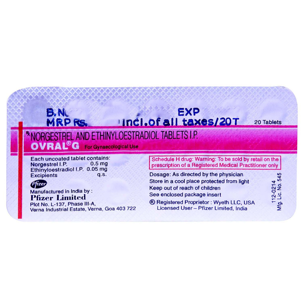 Ovral G Tablet 20's, Pack of 1 TABLET Ovral G Tablet 20's, Pack of 1 TABLET