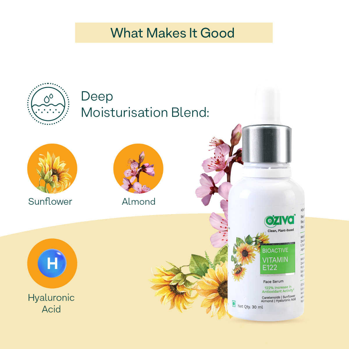 OZiva Bioactive Vitamin E122 Face Serum, 30 ml, Pack of 1 OZiva Bioactive Vitamin E122 Face Serum, 30 ml, Pack of 1