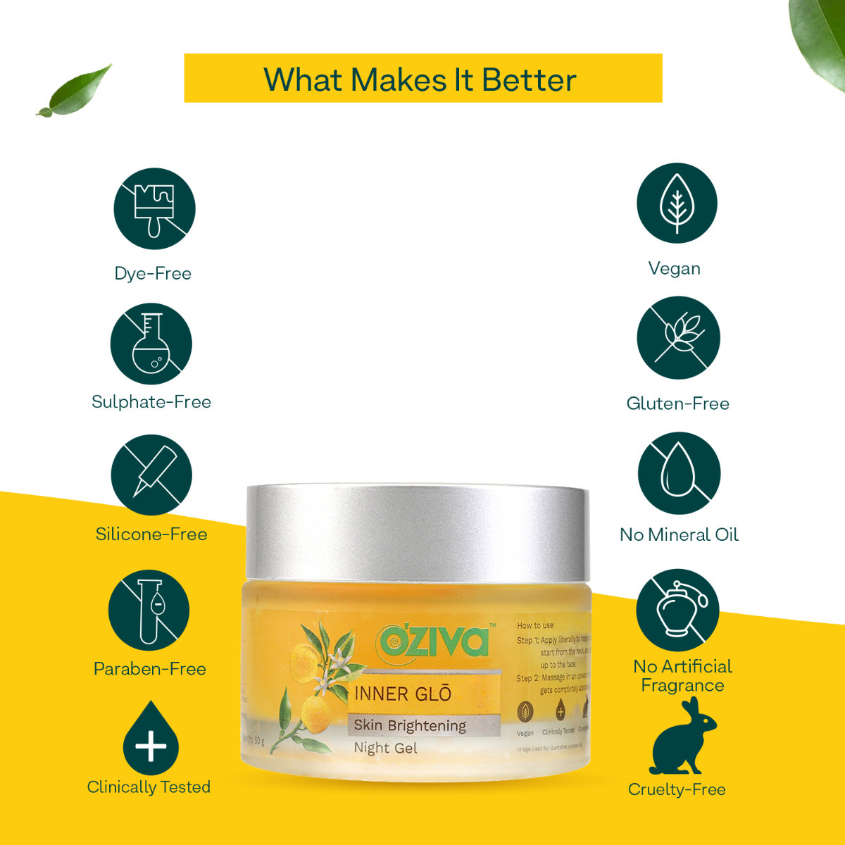 Oziva Inner Glo Skin Brightening Night Gel 50 gm | White Peony Extract, Phyto AHA, Turmeric Root | 1.5X Skin Radiance | Reduces Dark Spots | Gives Even Skin Tone | For Men & Women | For All Skin Type, Pack of 1 Oziva Inner Glo Skin Brightening Night Gel 50 gm | White Peony Extract, Phyto AHA, Turmeric Root | 1.5X Skin Radiance | Reduces Dark Spots | Gives Even Skin Tone | For Men & Women | For All Skin Type, Pack of 1