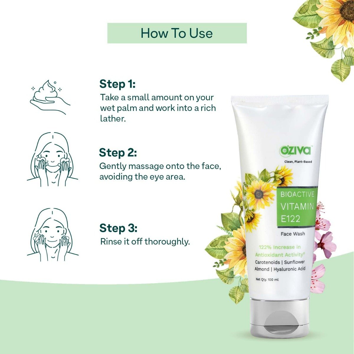 OZiva Bioactive Vitamin E122 Face Wash, 100 ml, Pack of 1 OZiva Bioactive Vitamin E122 Face Wash, 100 ml, Pack of 1