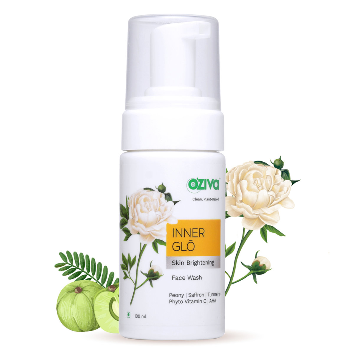 OZiva Inner Glo Skin Brightening Gel Face Wash 100 ml | White Peony Extract, Saffron, Turmeric, Phyto Vitamin C, AHA | Gentle Exfoliation | Increase Radiance | Gives Even Skin Tone | For Men & Women | For All Skin Type, Pack of 1 OZiva Inner Glo Skin Brightening Gel Face Wash 100 ml | White Peony Extract, Saffron, Turmeric, Phyto Vitamin C, AHA | Gentle Exfoliation | Increase Radiance | Gives Even Skin Tone | For Men & Women | For All Skin Type, Pack of 1