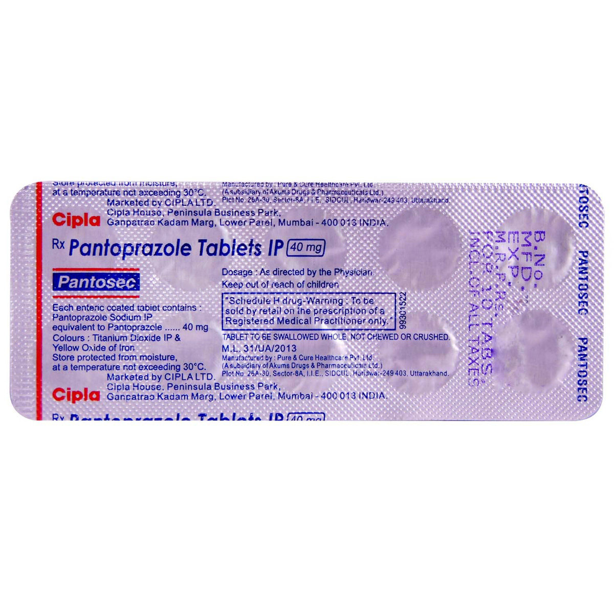 Pantosec 40 mg Tablet 10's, Pack of 10 TABLETS Pantosec 40 mg Tablet 10's, Pack of 10 TABLETS