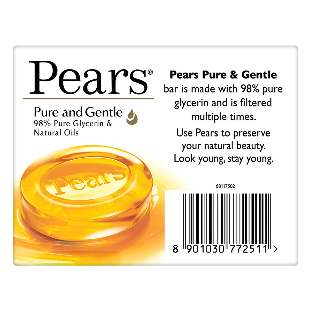 Pears Pure & Gentle Soap 100 gm | 98% Pure Glycerin & Natural Oils | For Glowing Skin | For Men & Women, Pack of 1 Pears Pure & Gentle Soap 100 gm | 98% Pure Glycerin & Natural Oils | For Glowing Skin | For Men & Women, Pack of 1