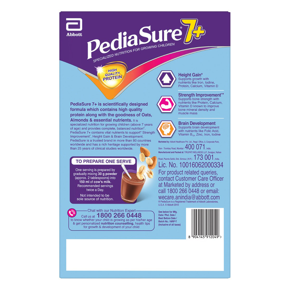 Pediasure 7+ Chocolate Flavour Specialized Nutrition Powder for Growing Children, 400 gm, Pack of 1 Pediasure 7+ Chocolate Flavour Specialized Nutrition Powder for Growing Children, 400 gm, Pack of 1